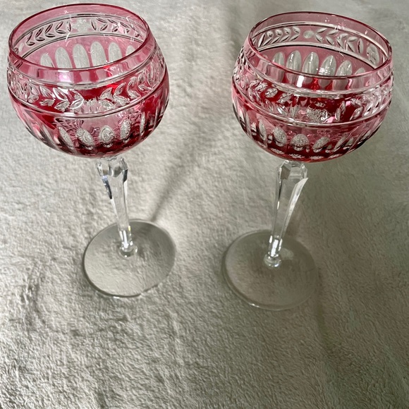 2 Wedgwood Crown Ruby Crystal Wine Glasses. - Picture 1 of 2